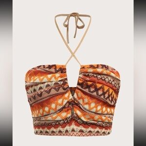 Geo pattern tie back halter top
